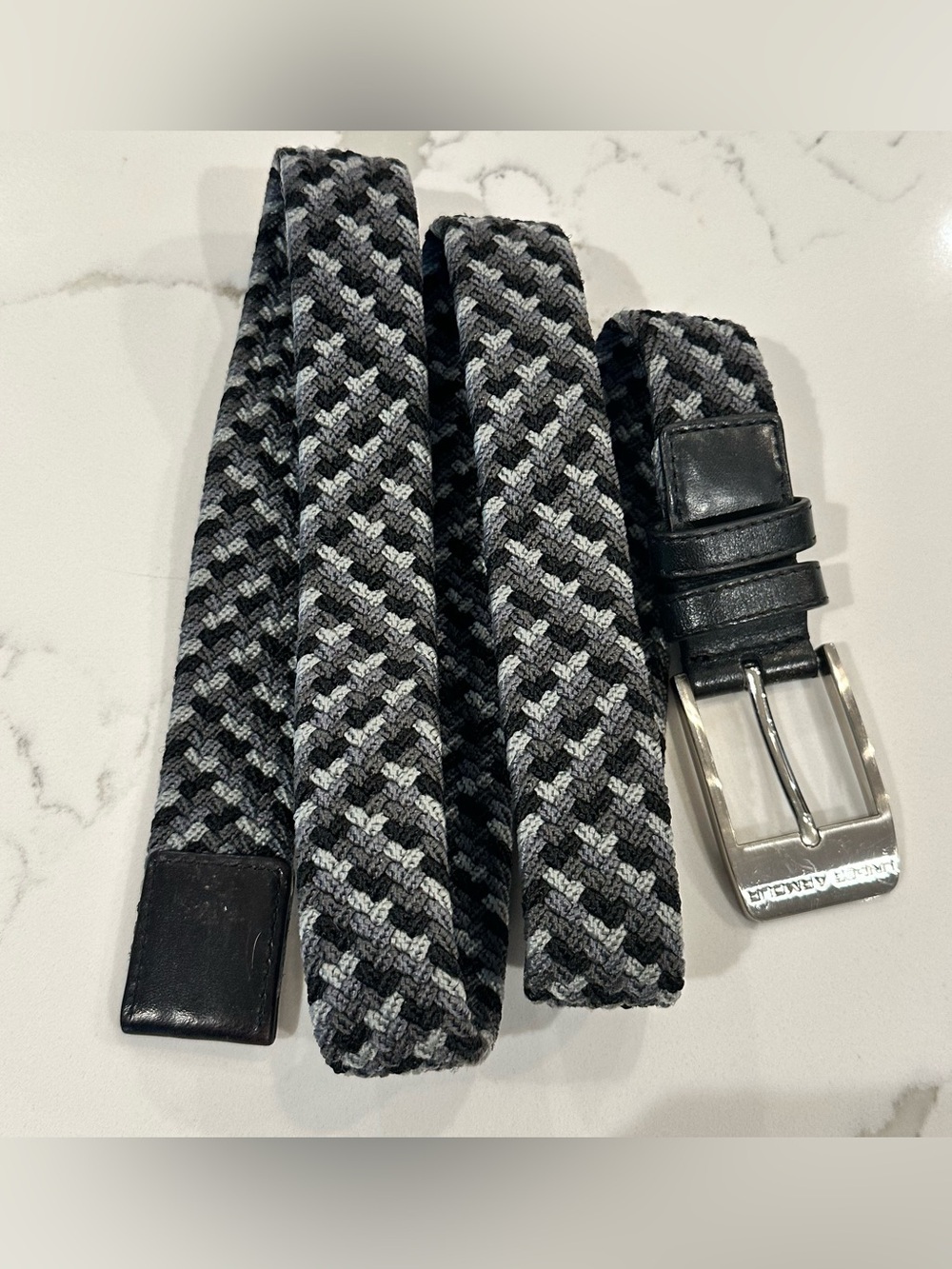 Men's Woven Stretch Belt - Black & Gray